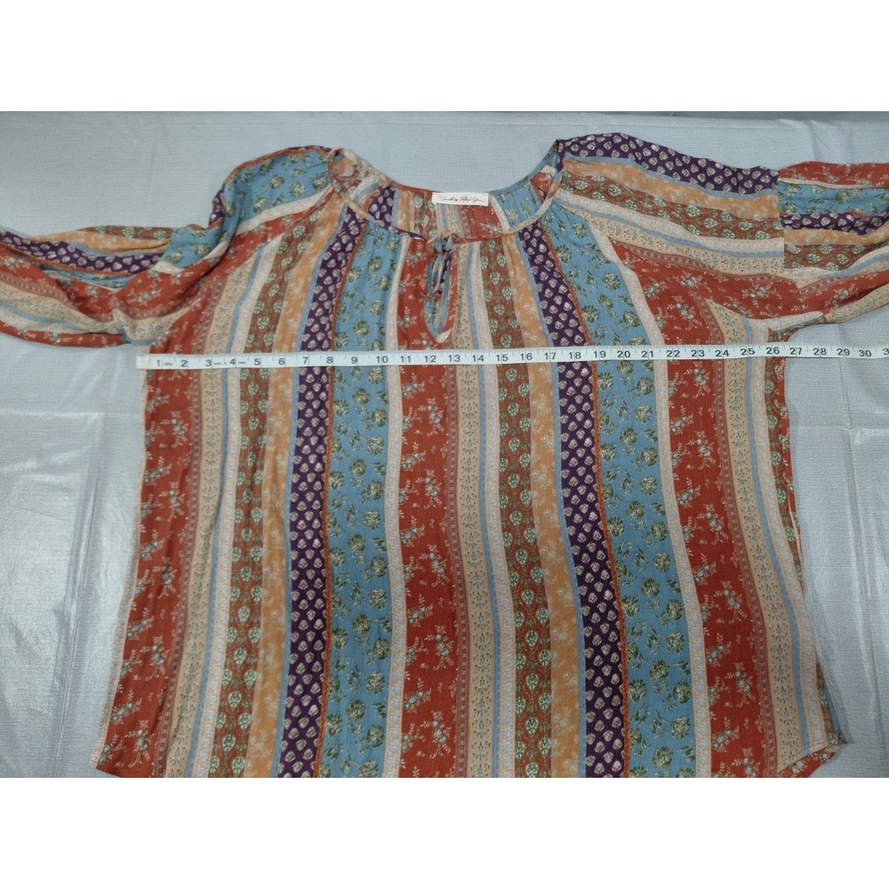 Something About You Peasant Top LG Floral Multicolor Bubble Sleeves - Picture 9 of 10